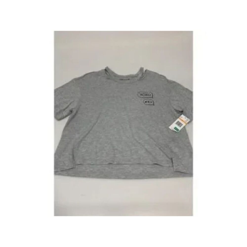 FRAYED Womens Gray Cut Out Front Hem Vents Short Sleeve Crew Neck T-Shirt L